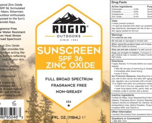 physical sunscreen product label